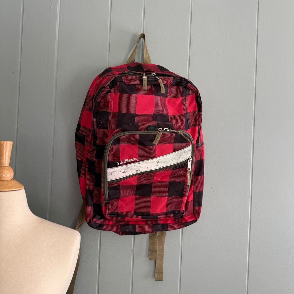 LL Bean Deluxe Book Pack Backpack Red Lap Top Buffalo Plaid 236564 Unisex- READ